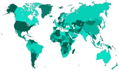 Weltkarte - einzelne deelstaten in Türkis