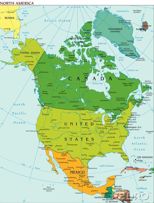 Canvas Wereld Aarde Noord-Amerika Continent Land Kaart