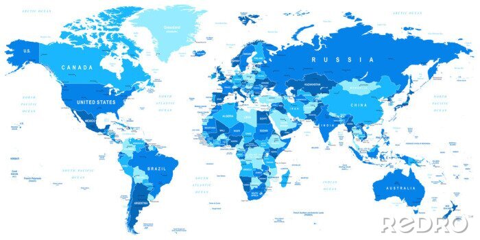 Canvas Wereldkaart als blauw patroon