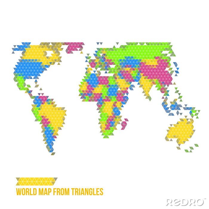Canvas Wereldkaart gemaakt van gekleurde driehoeken