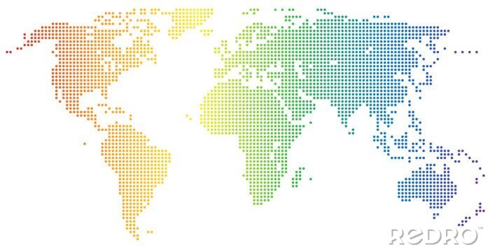 Canvas Wereldkaart gemaakt van gekleurde stippen