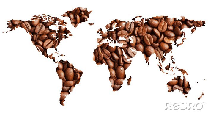 Canvas Wereldkaart gemaakt van koffie