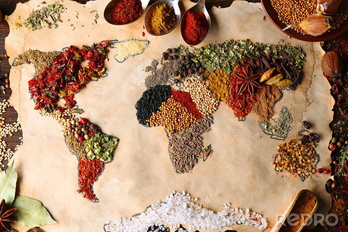 Canvas Wereldkaart gemaakt van kruiden