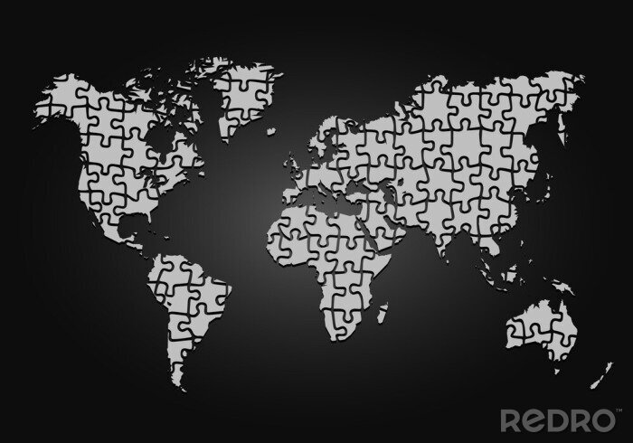 Canvas Wereldkaart gemaakt van puzzelstukjes
