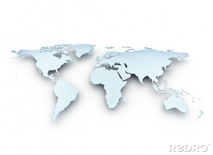 Canvas Wereldkaart in blauw met schaduw