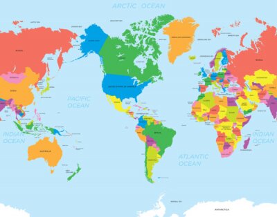 Wereldkaart met de Amerika's in het midden