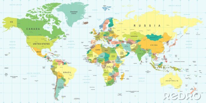 Canvas Wereldkaart met parallellen en meridianen