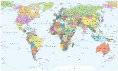 Wereldkaart met politieke grenzen