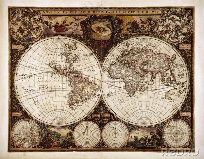Canvas Wereldkaart met twee hemisferen