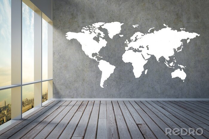 Canvas Wereldkaart op beton