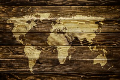 Canvas Wereldkaart op hout