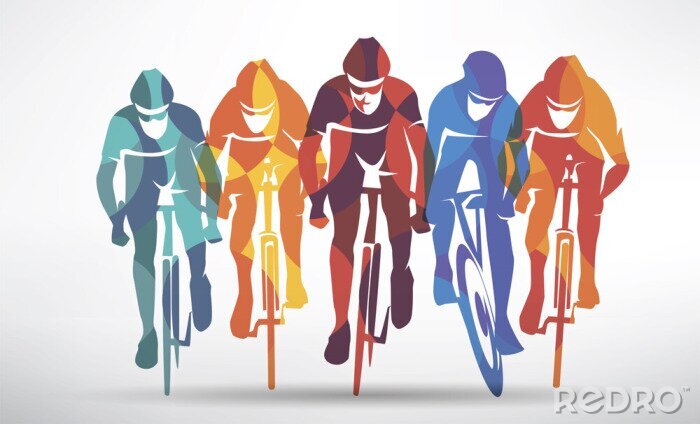 Canvas wielerwedstrijd gestileerde achtergrond, fietser vector silhouetten