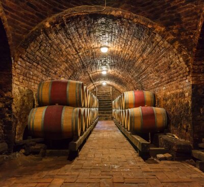 Wijnvaten in een ondergrondse kelder