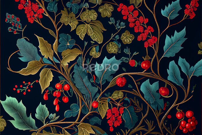 Canvas Wild struikgewas met rode vruchten