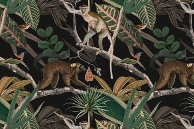 Canvas Wilde apen tussen de planten in de jungle