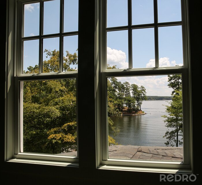 Canvas Window with view of a lake in the distance
