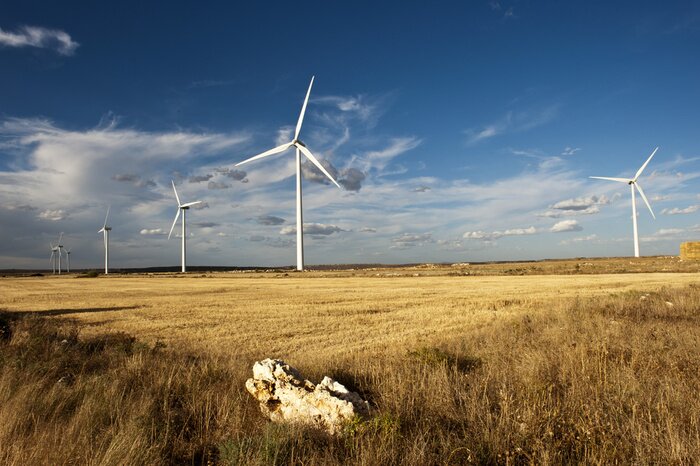 Canvas Windturbines op het plateau Paramo de Masa, provincie Burgos, Castilië, Spanje