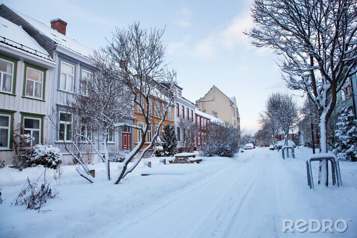 Canvas Winter uitzicht op straat in Trondheim Noorwegen