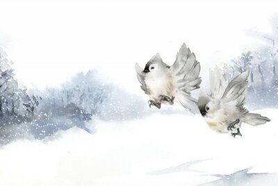 Canvas Wintervogel in aquarel