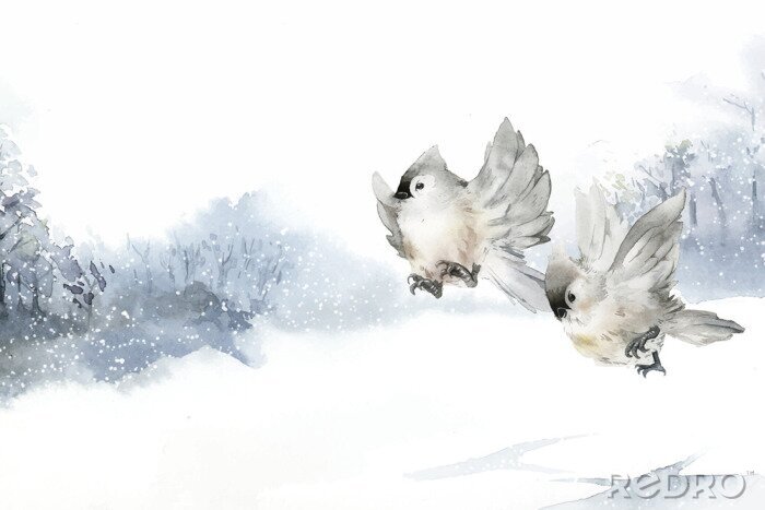 Canvas Wintervogel in aquarel