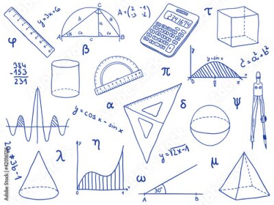 Wiskundige motieven en formules gestileerd als handtekeningen