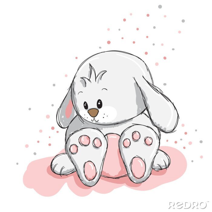 Canvas Wit konijntje met hangende oren