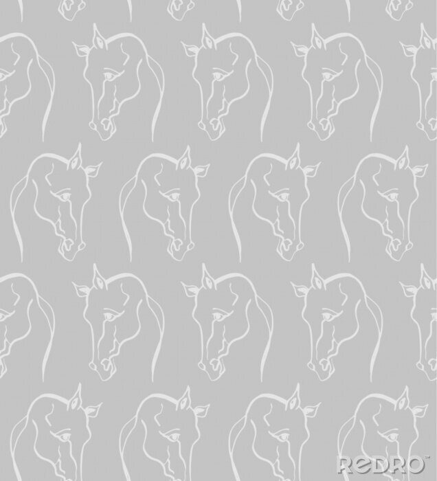 Canvas Witte contouren van paardenhoofden op een grijze achtergrond