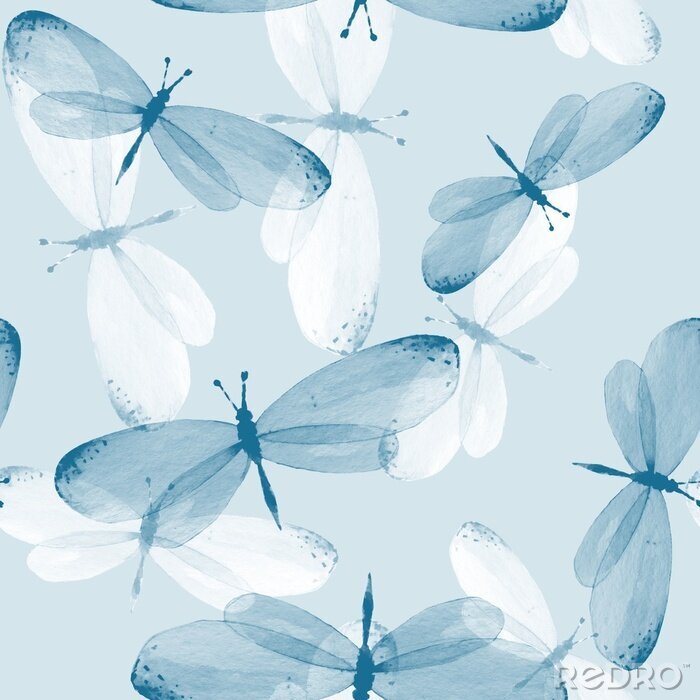 Canvas Witte en blauwe vlinders op een blauwe achtergrond