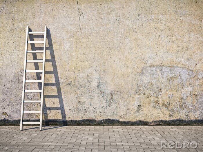 Canvas Witte ladder aan de muur