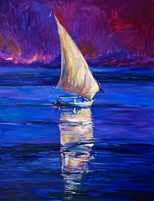 Canvas Witte zeilboot in de donkere wateren van de zee