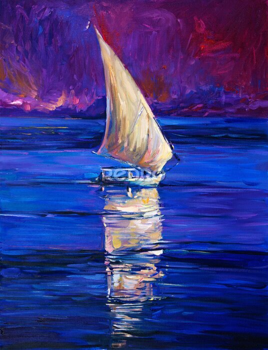 Canvas Witte zeilboot in de donkere wateren van de zee