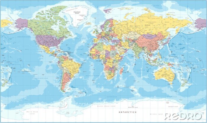 Canvas World Map - Political - Vector Detailed Illustration
