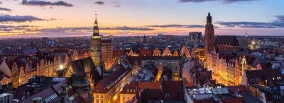 Canvas Wroclaw, Poland.  Panoramic aerial cityscape at dusk 