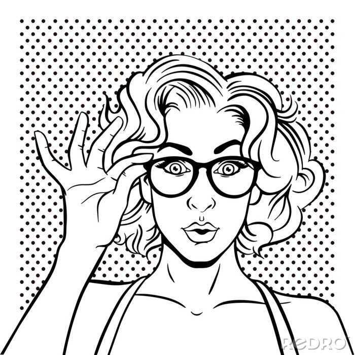 Canvas Portrait surprised girl in glasses. For party invitation, birthday card, sale banner… Vector in pop art retro comic style.