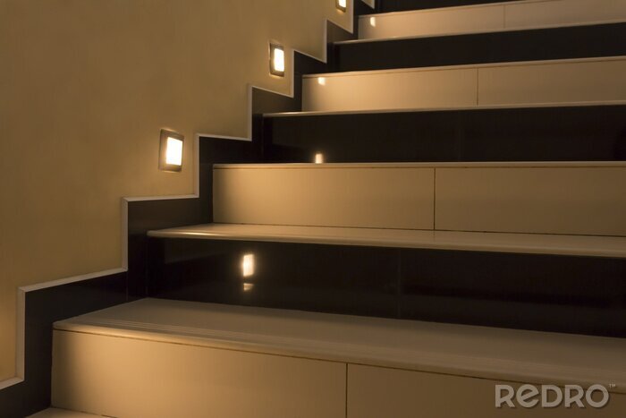 Canvas Yellow stairs up with illumination at night