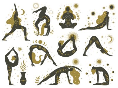 Canvas Yoga houdingen op witte achtergrond