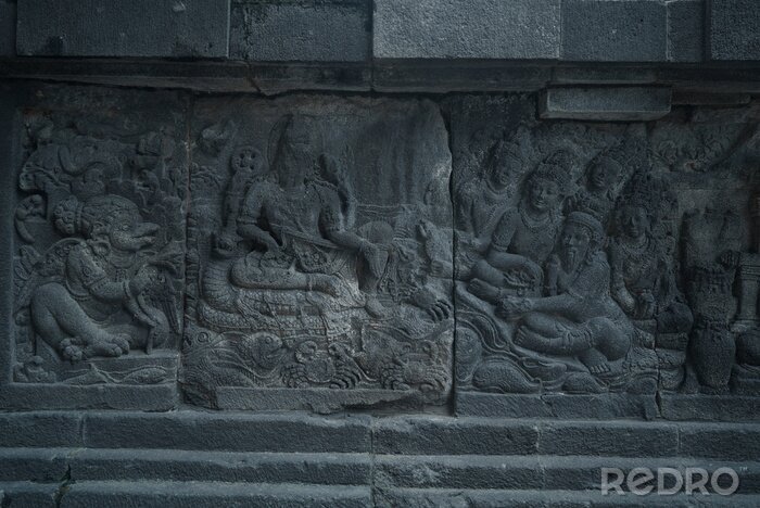 Canvas Yogyakarta Indonesia June, 08 2020: Prambanan temple is a Hindu temple compound included in world heritage list in the night. Monumental ancient architecture, carved stone walls.