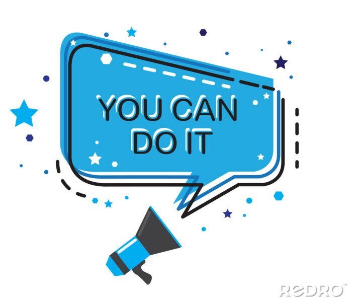 Canvas You can do it. megaphone and slogan flat vector, banner, graphic.
