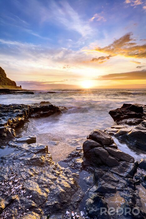 Canvas Zee landschap met zonsondergang