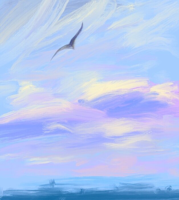 Canvas Zeemeeuw in de avondlucht