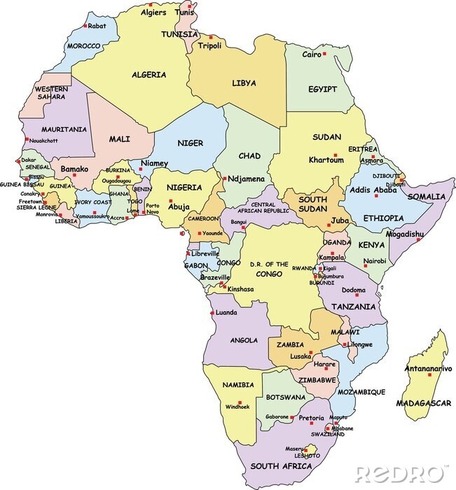 Canvas Zeer gedetailleerde Africa Political Map.