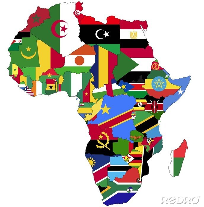Canvas Zeer Gedetailleerde Afrika kaart met Country Flags.