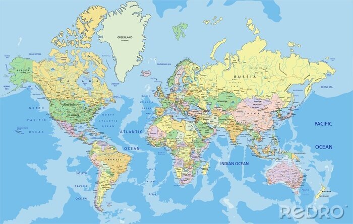 Canvas Zeer gedetailleerde pastelkleurige wereldkaart