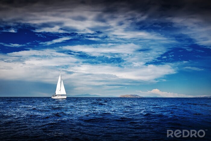 Canvas Zeilboot achtergrond in blauwe kleuren
