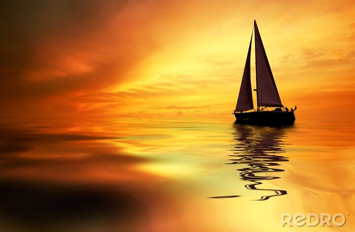 Canvas Zeilboot in de gele lucht
