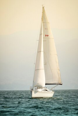 Zeilboot in het water hoog zeil