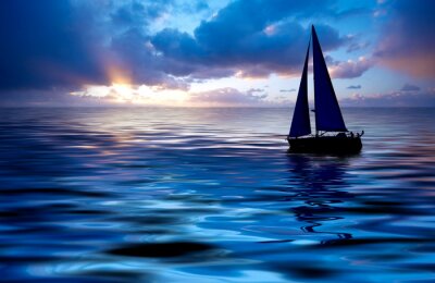Canvas Zeilboot op blauw water