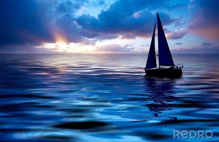 Canvas Zeilboot op blauw water