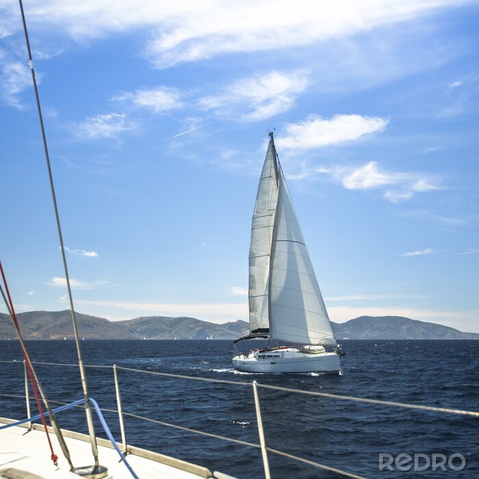 Canvas Zeilboten in de baai