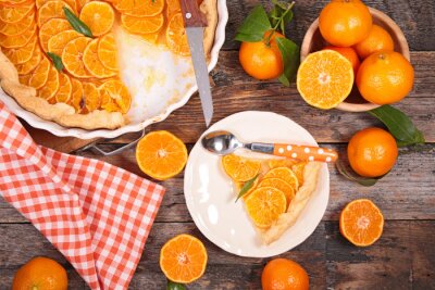 Canvas zelfgemaakte clementine taart en fruit